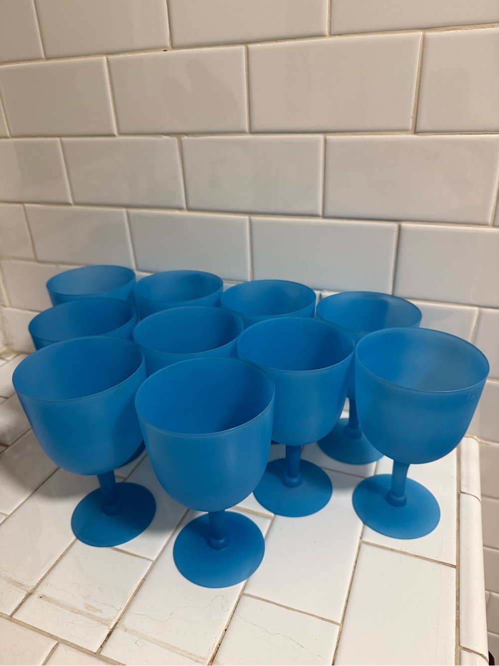 Set of 10 Vintage Italian Blue Frosted Glass Wine Goblets